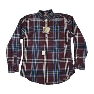 Adirondack by Savile Row Men's Medium Indigo Chambray‎ Plaid Button Up Shirt New